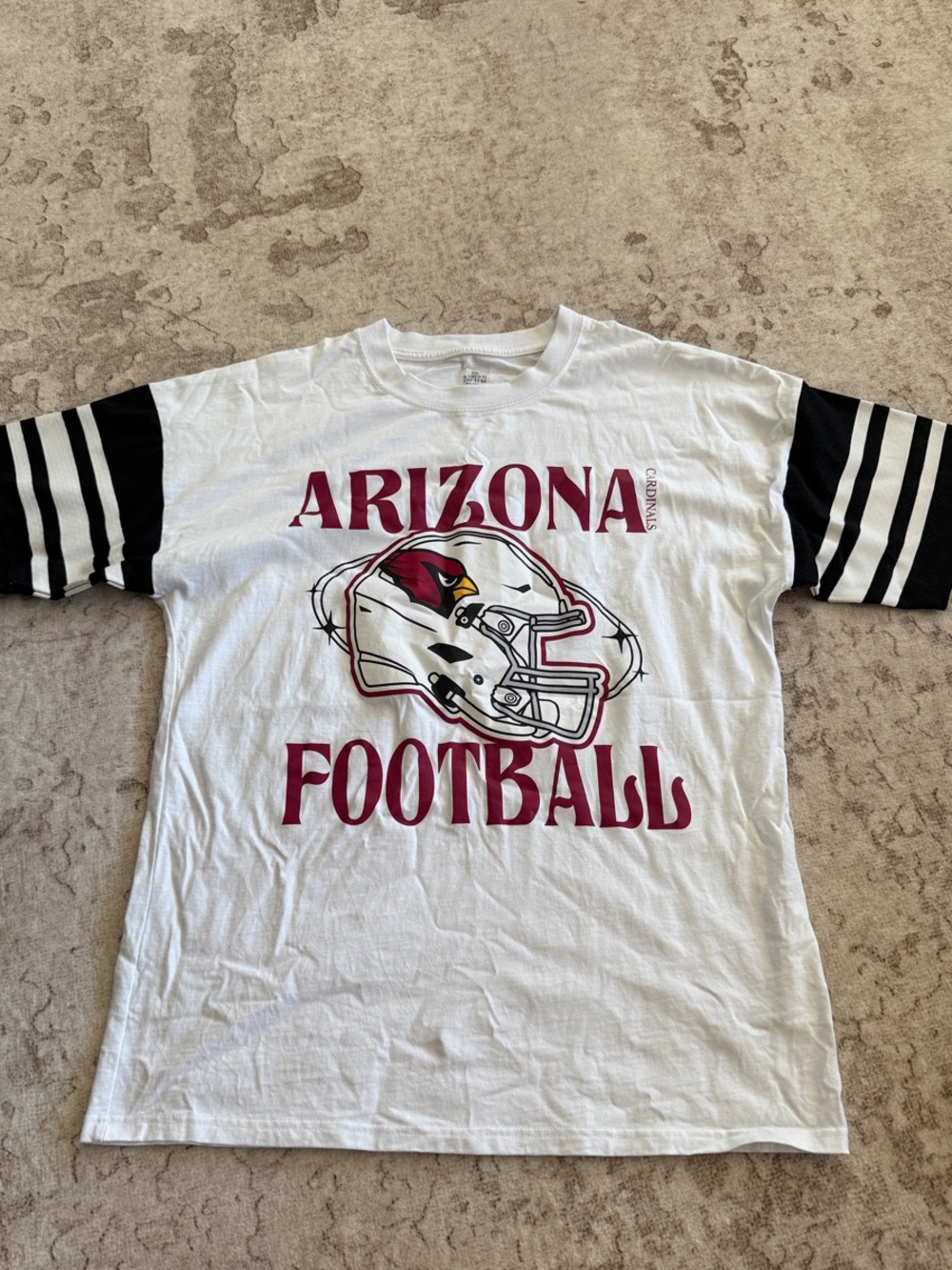 Arizona Football Short Sleeve Tee - White with Black Stripe Sleeves